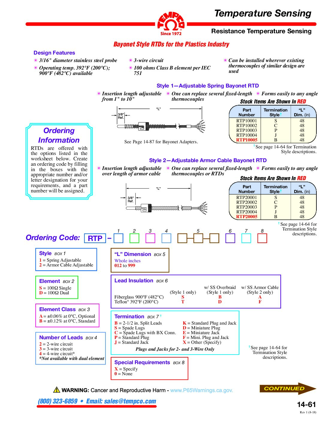 Adjustable Bayonet RTD Catalog Pages